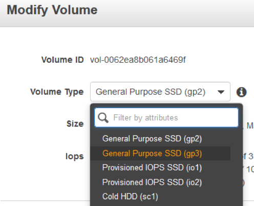 Amazon Web Services AWS GP3 is supported for the OS volumes