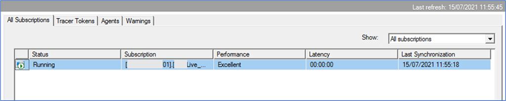 SQL Server Replication Monitor as checked in our Managed Database Service.